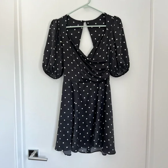 Reformation 2 Lane Silk Polka Dot Wrap Style Mini Dress - Picture 6 of 13